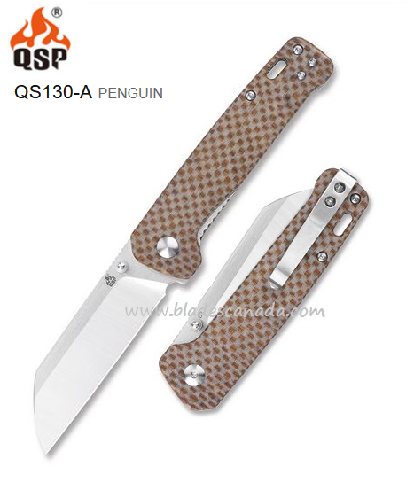QSP Penguin Folding Knife, D2 Steel, Linen Micarta, QS130-A